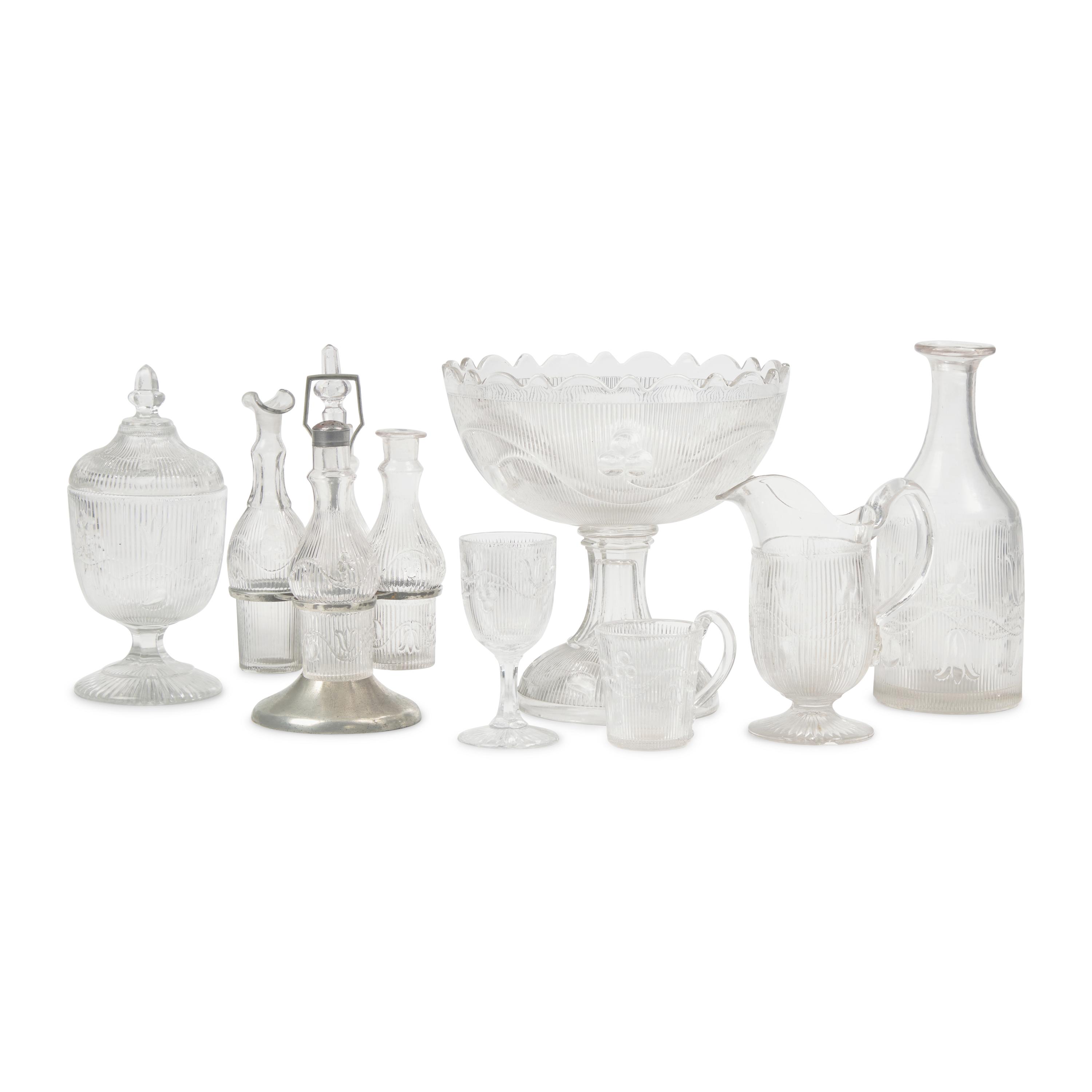 A Group of Seven Pressed Flint Glass Tablewares in the "Bellflower" Pattern