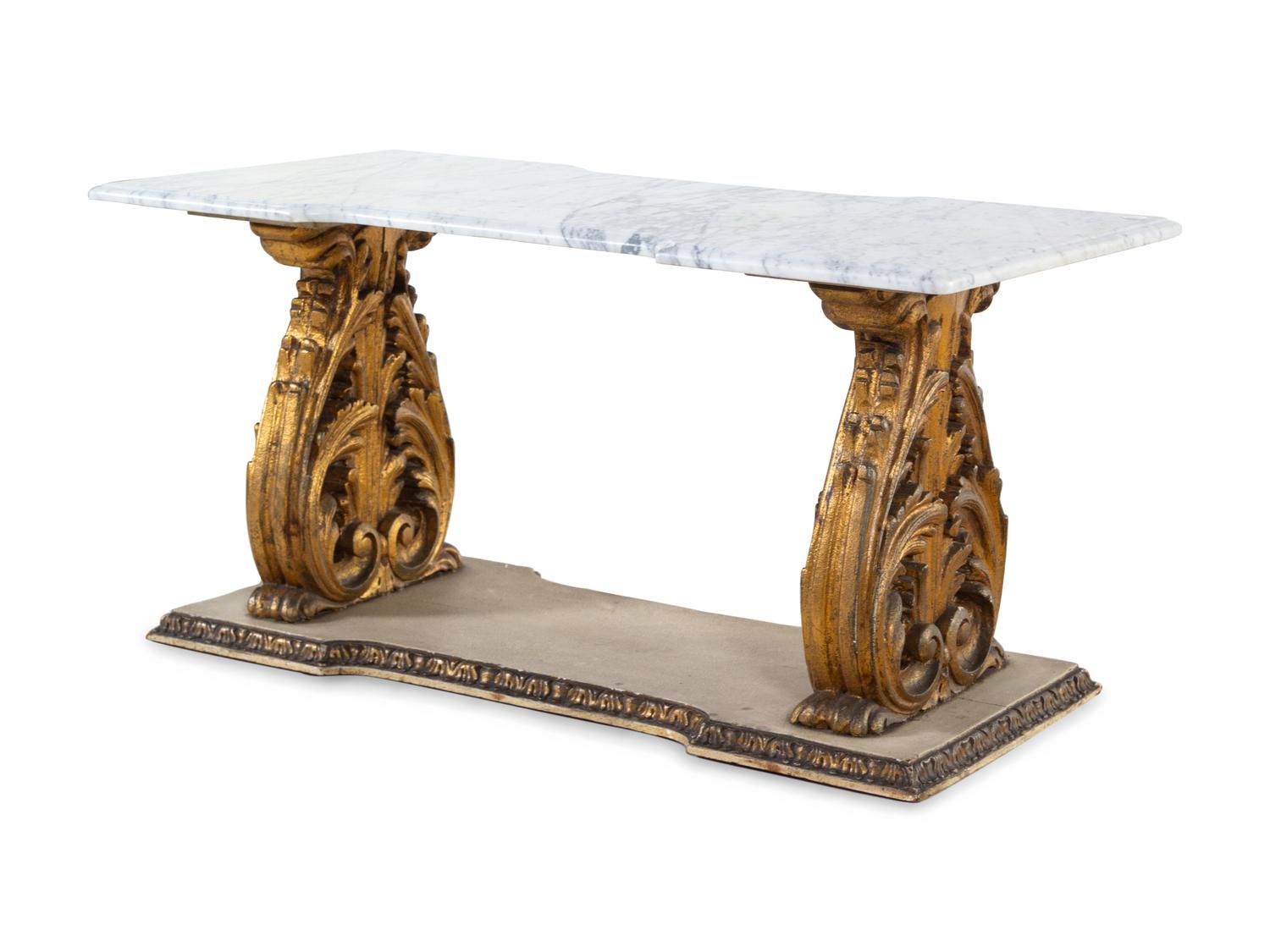 A Neoclassical Painted and Parcel Gilt Marble-Top Low Table