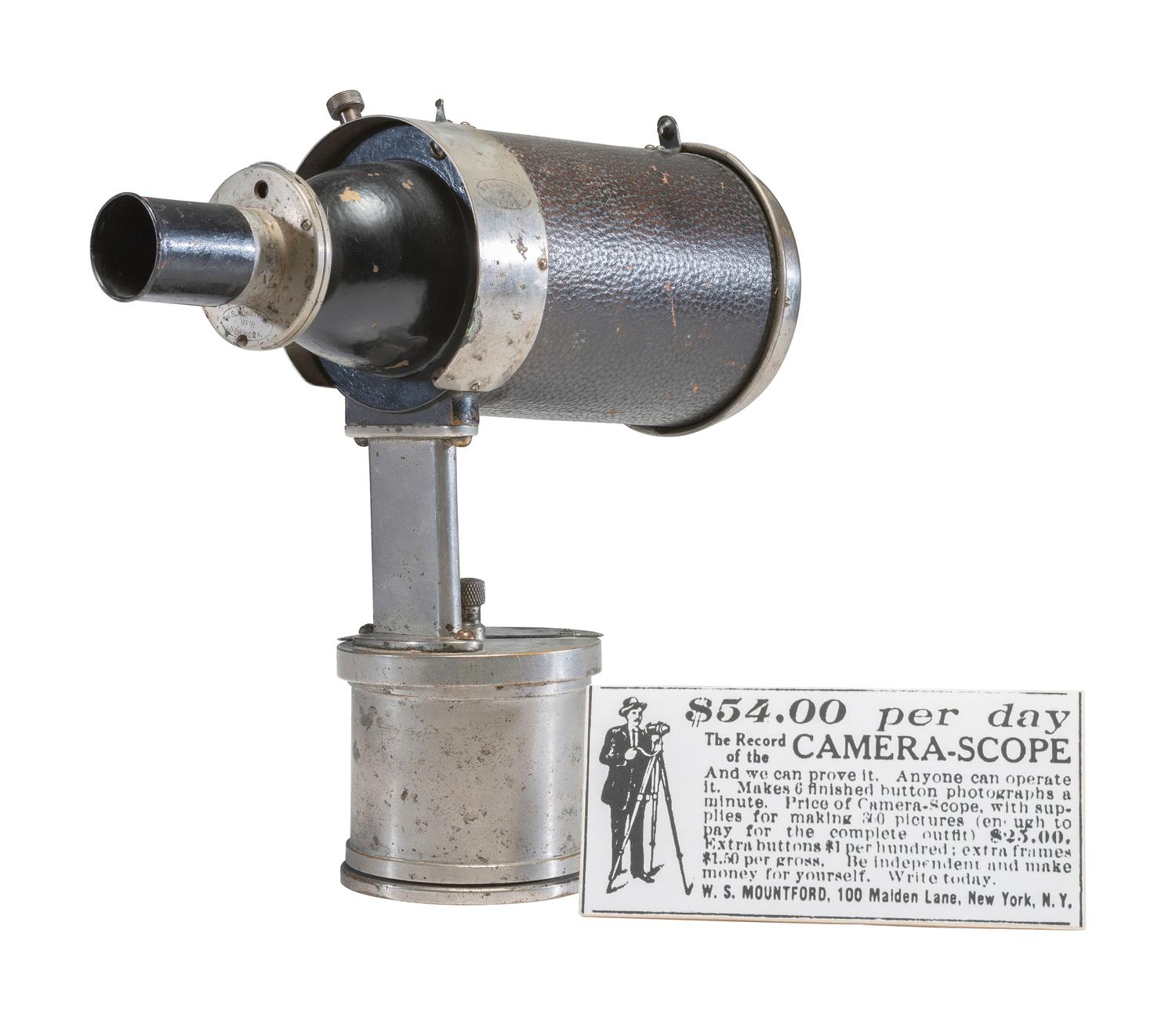 [CAMERAS]. Mountford tintype button "Camerascope" camera.