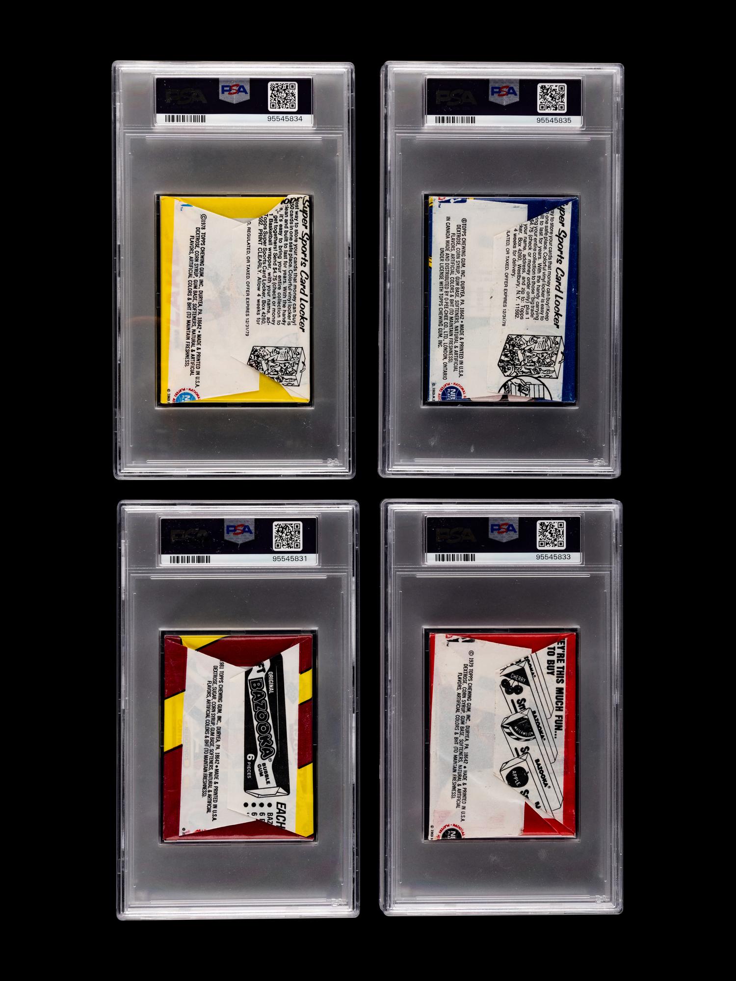 A Group of 4 Sealed Unopened 1970s and 1980s PSA Graded Topps Basketball Wax Packs