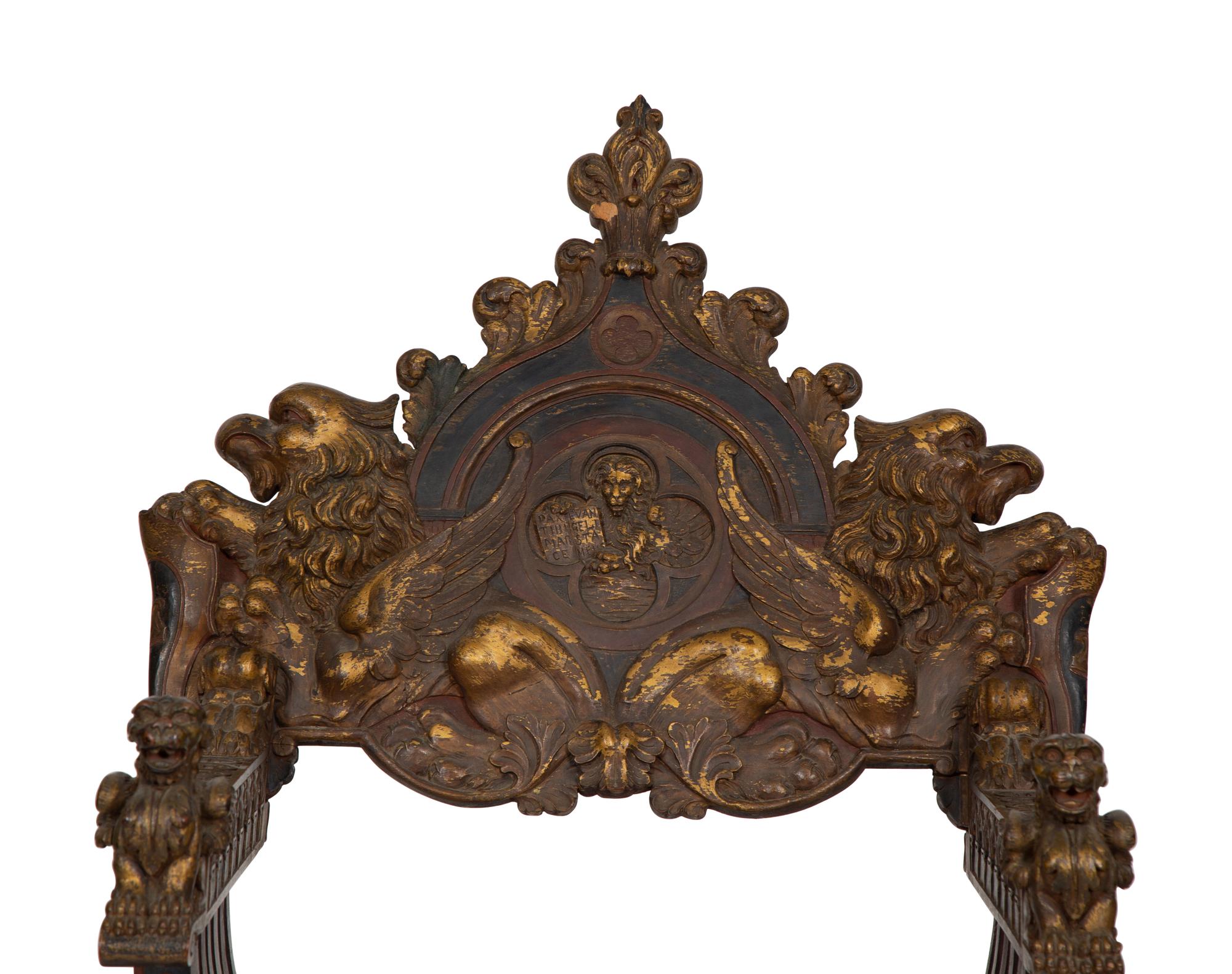 An Italian Painted and Parcel Gilt Savonarola Armchair