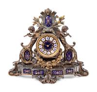 A Napoleon III Gilt Bronze and Enamel Clock Garniture