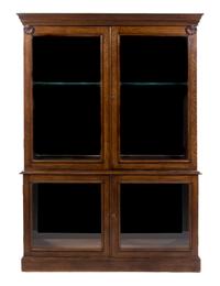 A Victorian Oak Vitrine, Height 79 x width 54 1/2 x depth 12 1/4 inches.