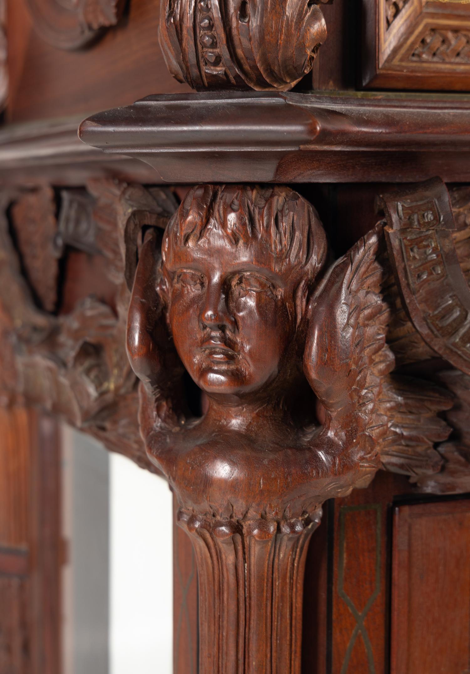 A Renaissance Revival Carved Mahogany Tube-Striking Tall Case Clock