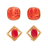 TWO PAIRS OF YELLOW GOLD AND CORAL CLIP EARRINGS