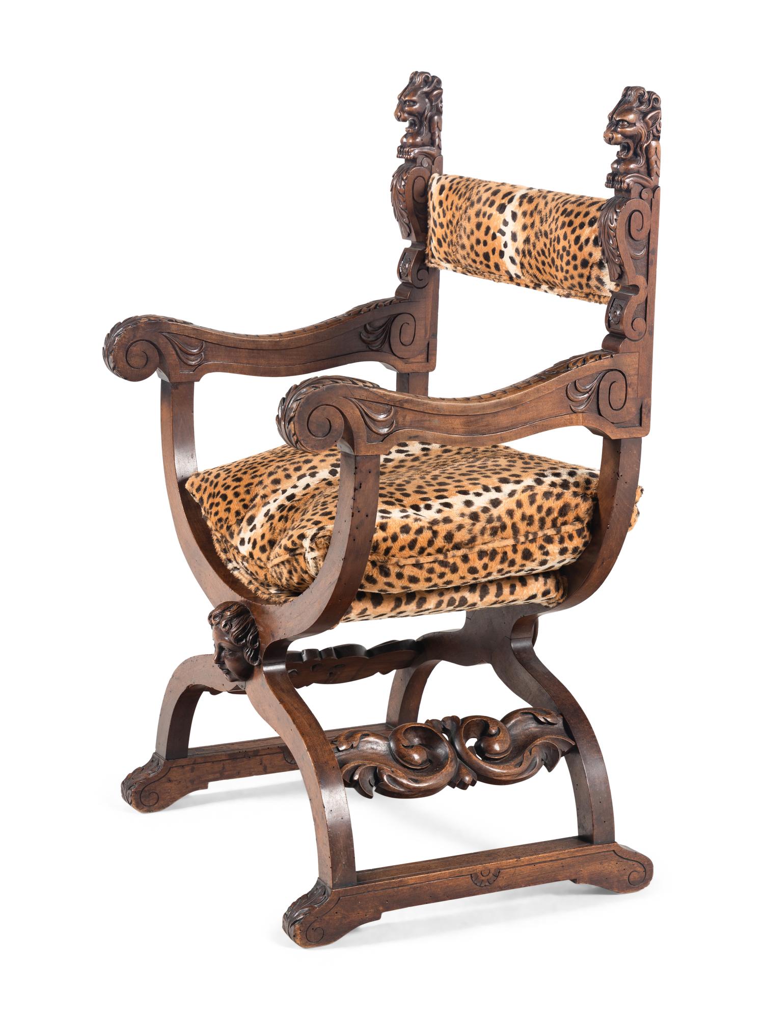 An Italian Baroque Style Walnut Savonarola Chair