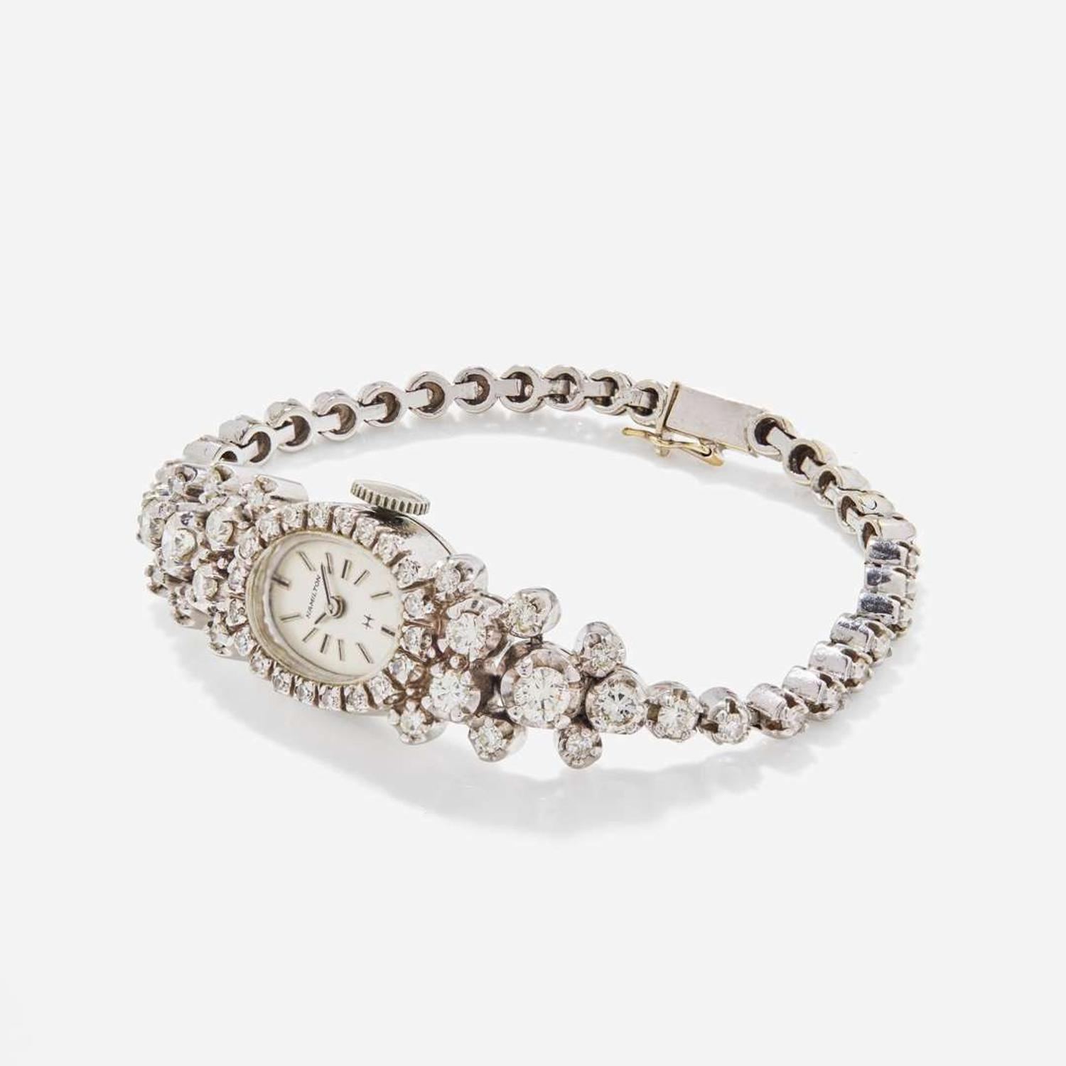 A Ladies Hamilton 14K White Gold and Diamond Bracelet Watch