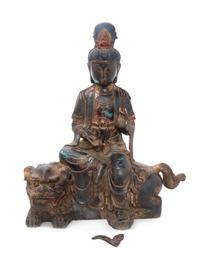 A Chinese Gilt and Red Lacquer Bronze Figure of a Bodhisattva