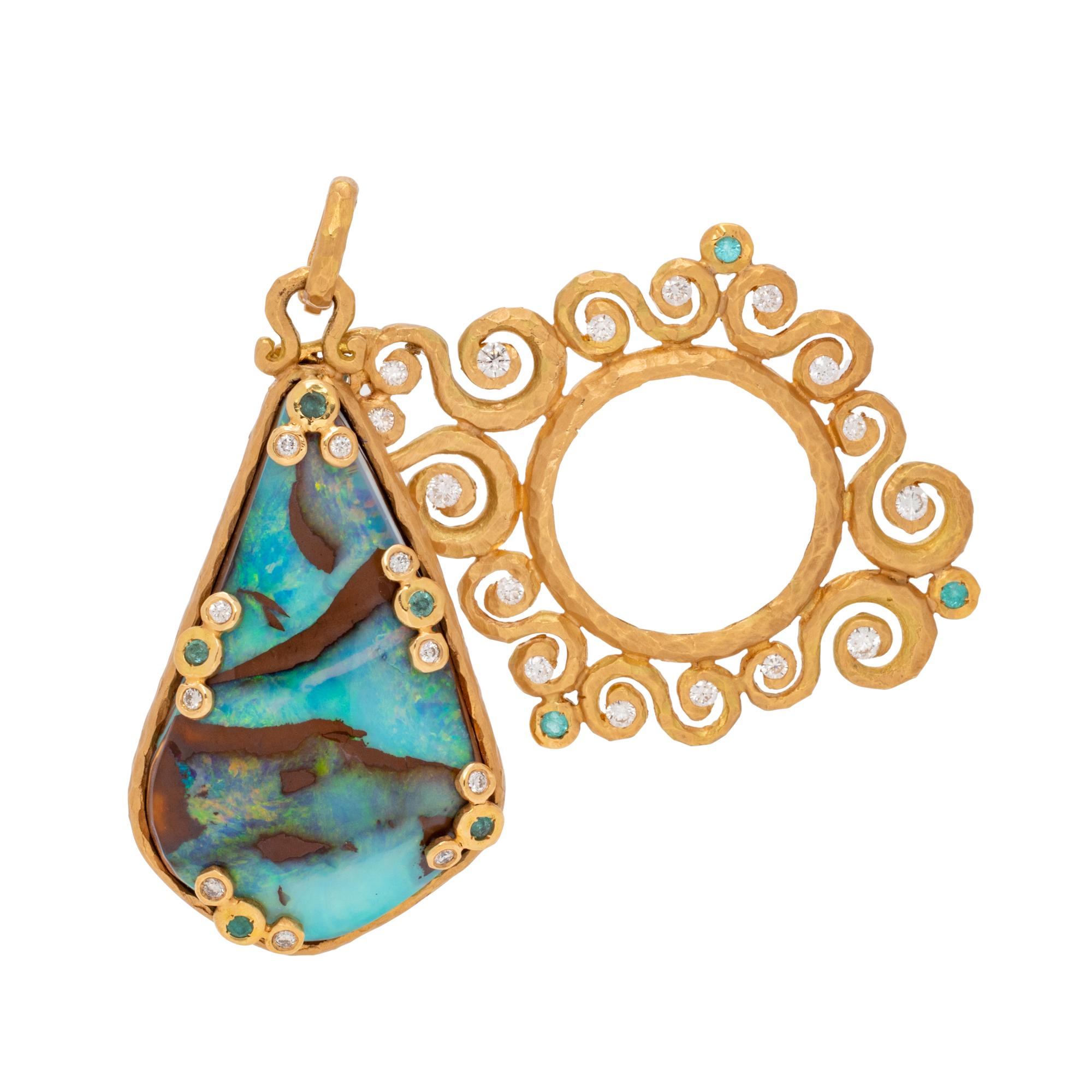 BOULDER OPAL AND DIAMOND MAGNIFYING GLASS PENDANT