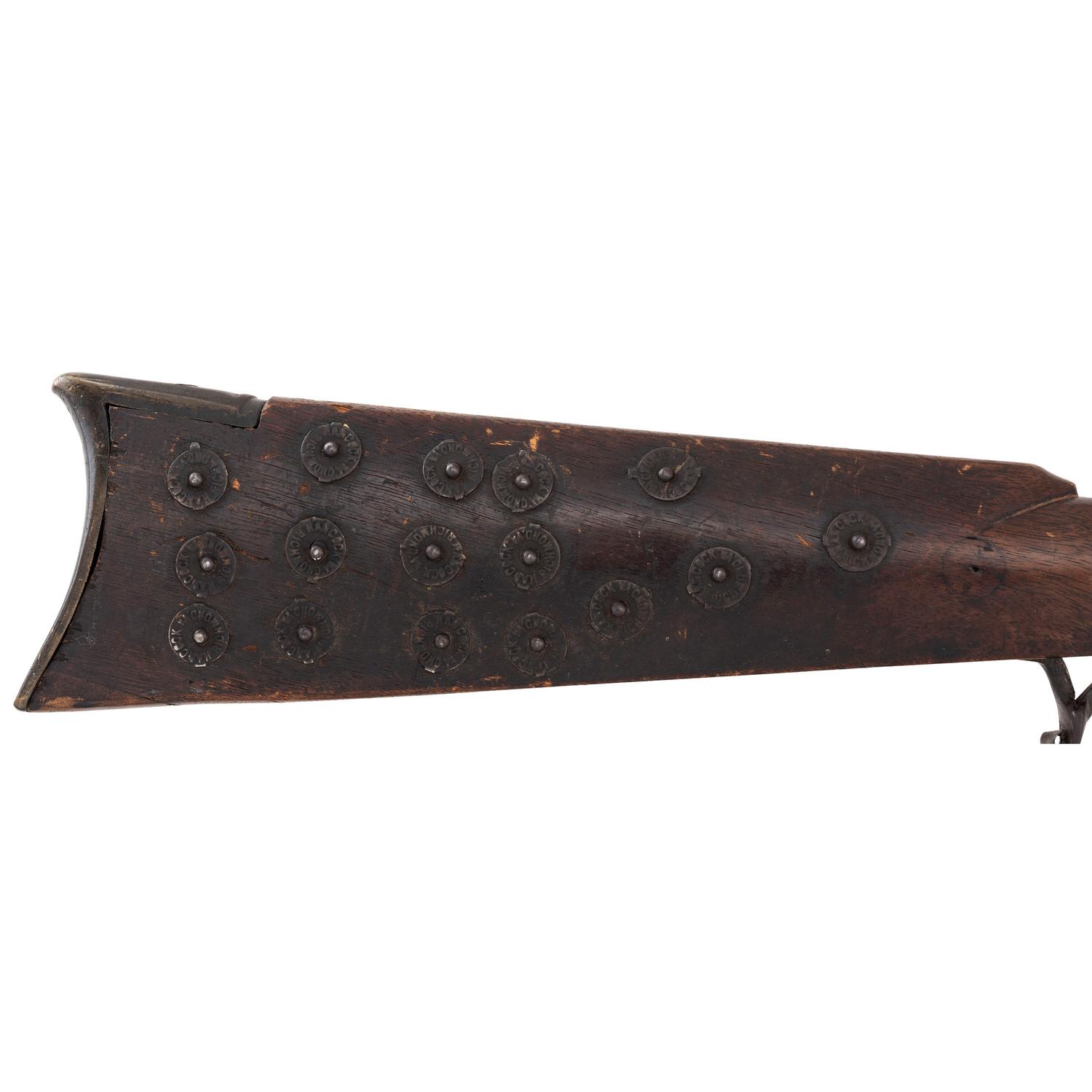 Fullstock Percussion Rifle by Conestoga Rifle Works with Applied "Hancock Richmond" Tobacco Tag Decorations