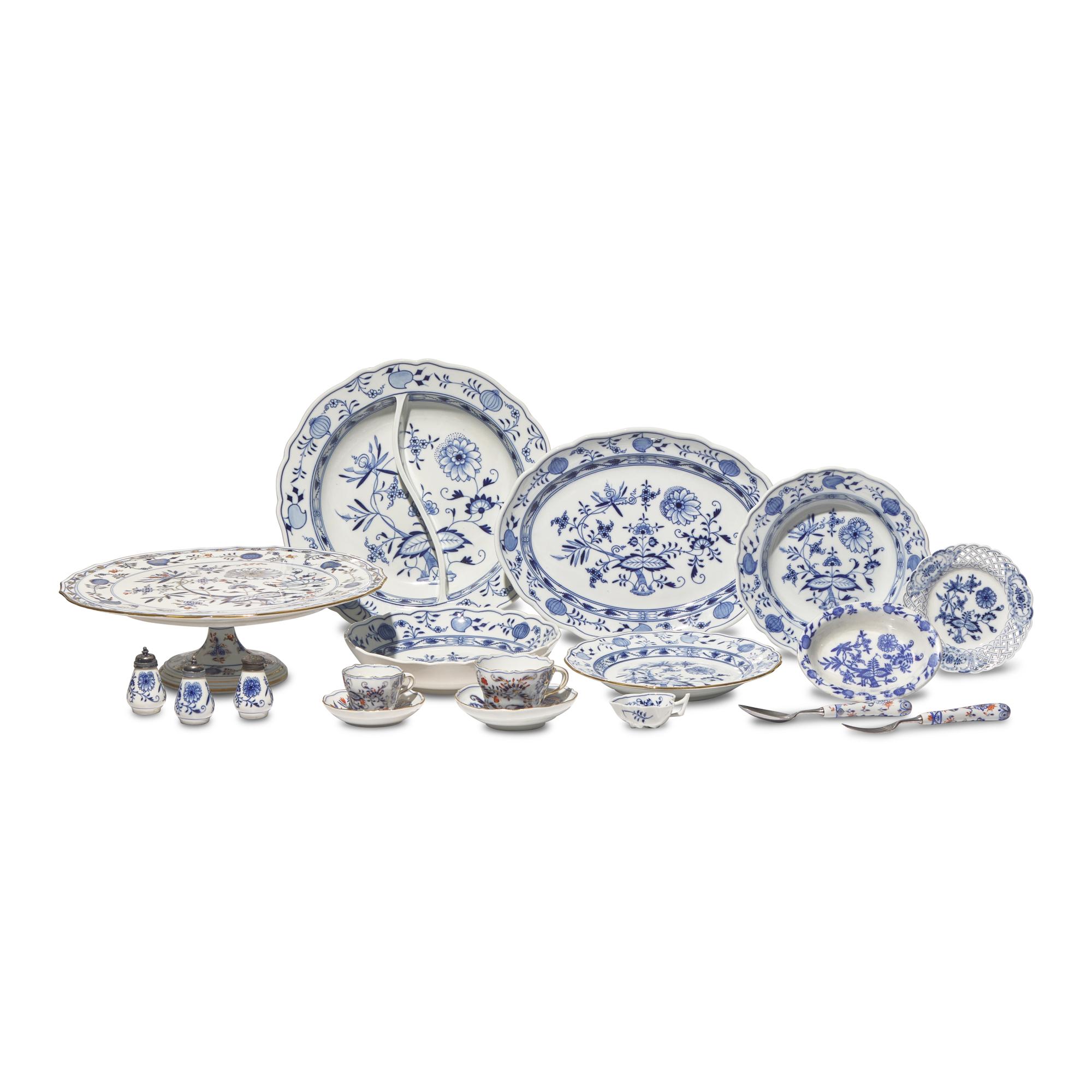 An Assembled Meissen Blue Onion Porcelain Luncheon Service