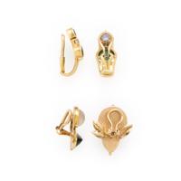 Two Pairs of Yellow Gold and Multigem Earrings