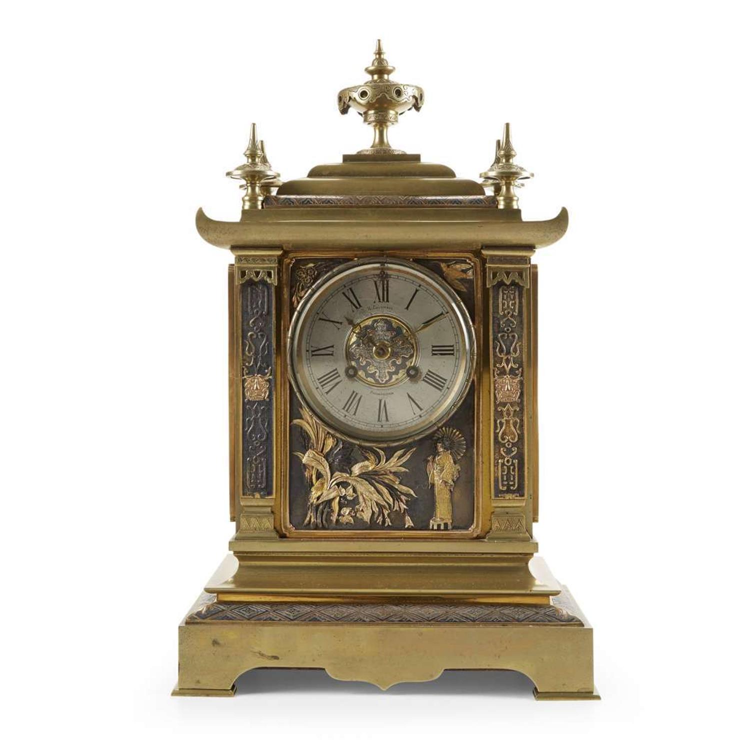 Aesthetic Japanesque brass clock J. E. Caldwell & Co., Philadelphia, PA, late 19th century
