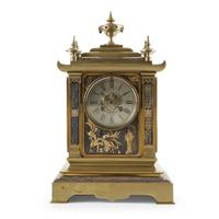Aesthetic Japanesque brass clock J. E. Caldwell & Co., Philadelphia, PA, late 19th century