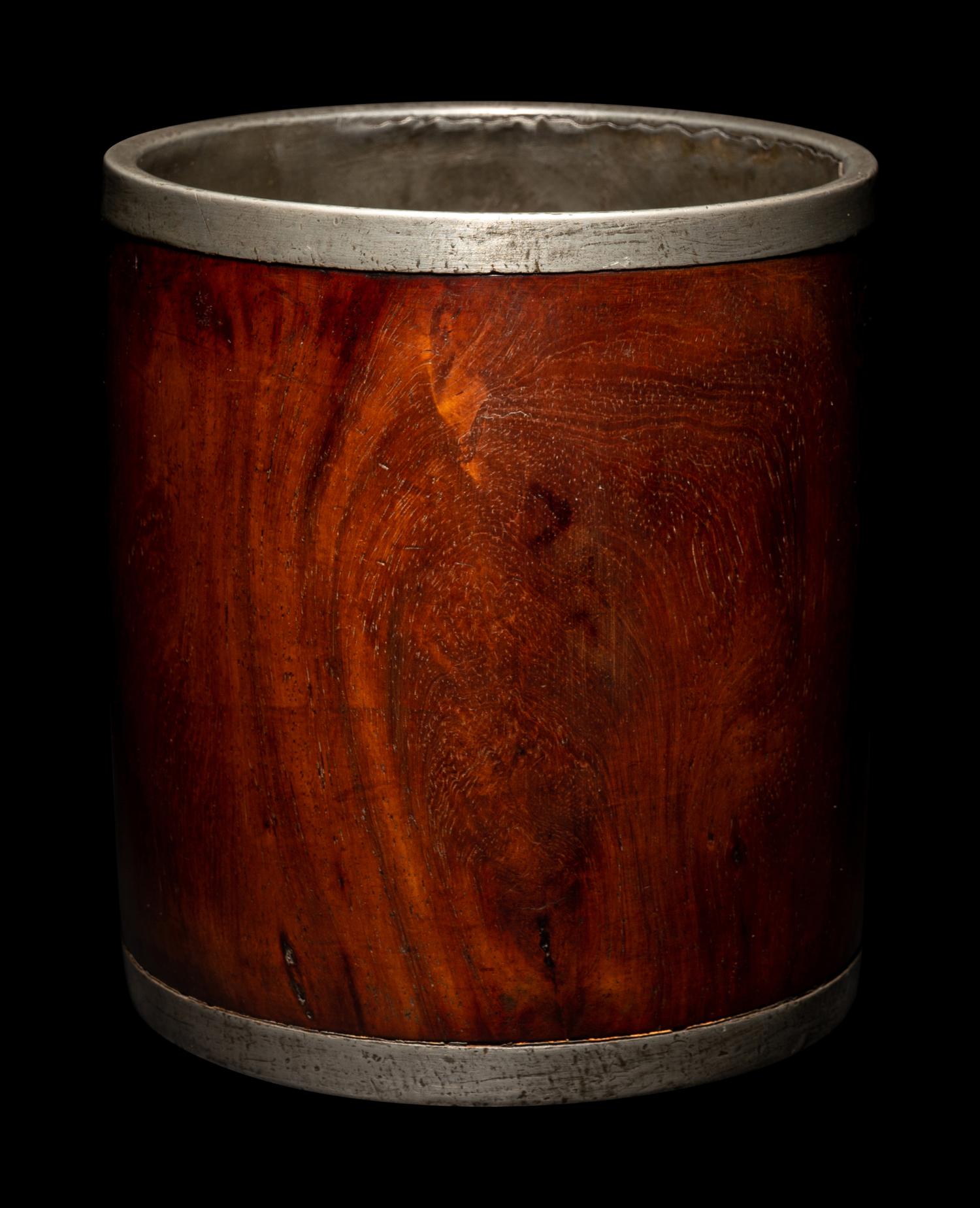 A Hardwood and Pewter Brushpot, Bitong