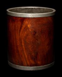 A Hardwood and Pewter Brushpot, Bitong