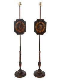 A Pair of English Painted Pole Screens — 19TH CENTURY