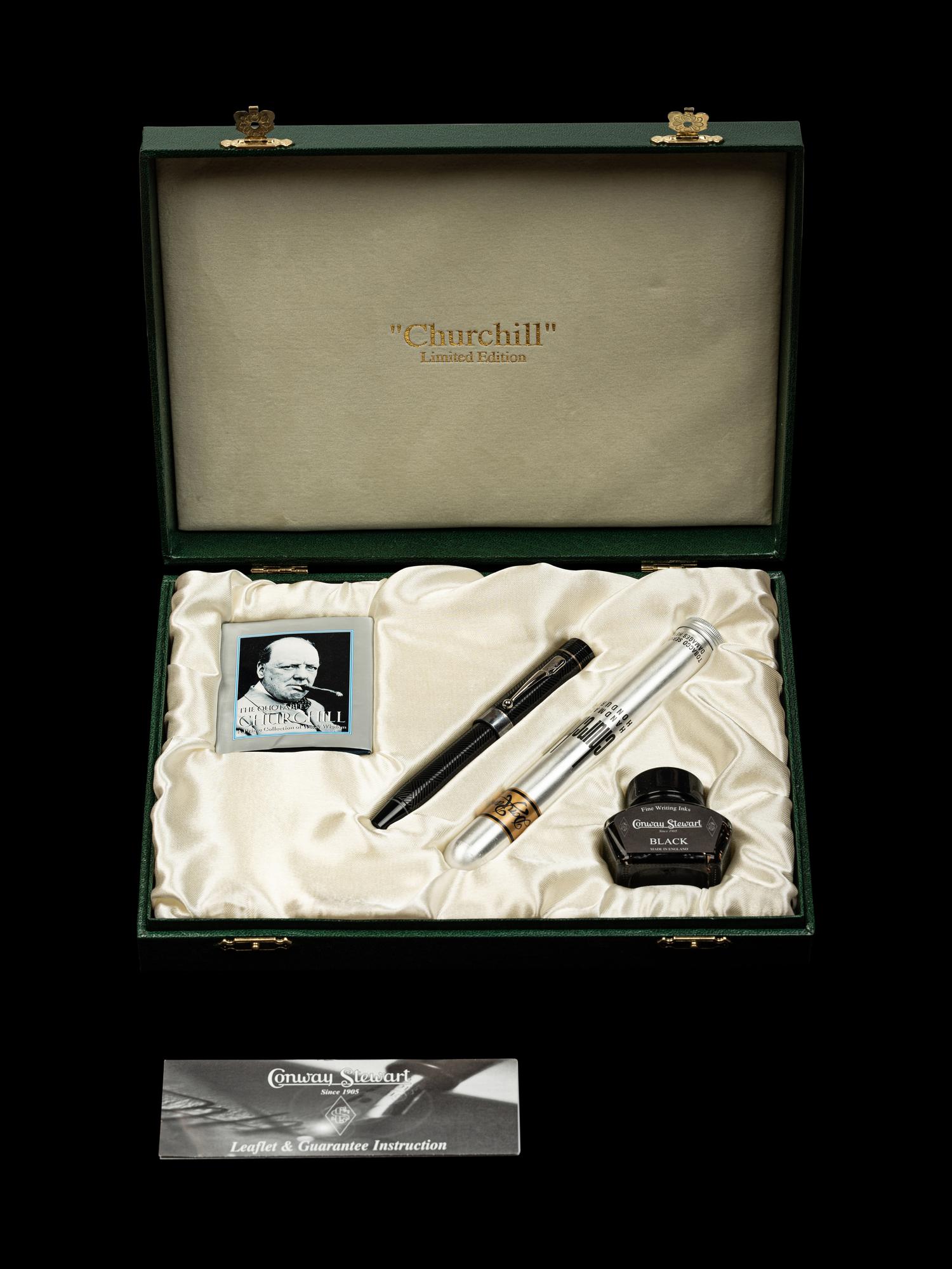 Conway Stewart: Churchill-Ebonite and Silver Trim Limited Edition Fountain Pen and Ink Set