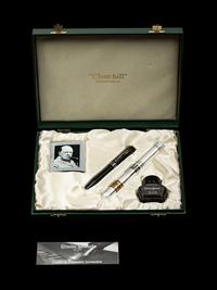 Conway Stewart: Churchill-Ebonite and Silver Trim Limited Edition Fountain Pen and Ink Set