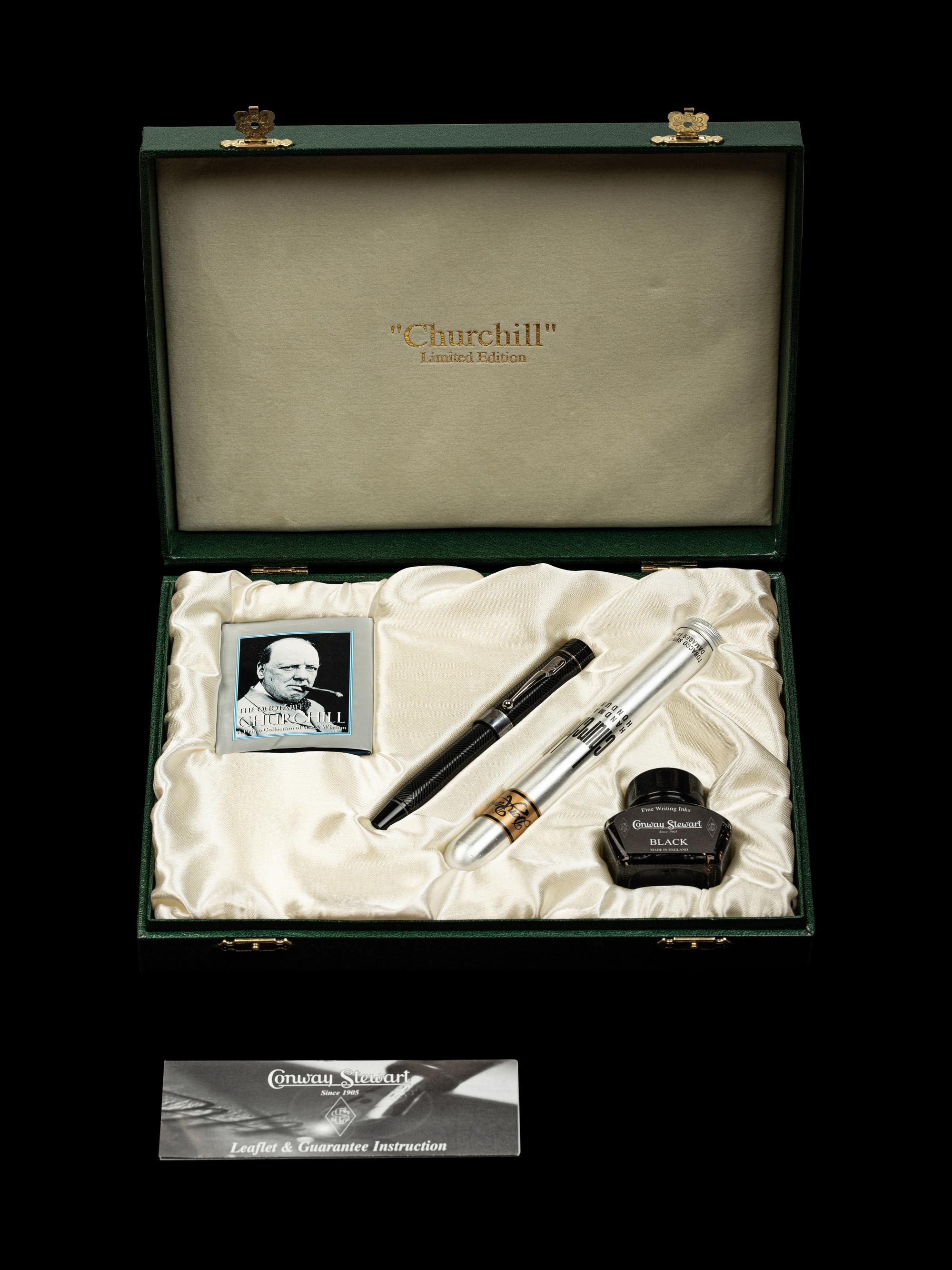 Conway Stewart: Churchill-Ebonite and Silver Trim Limited Edition Fountain Pen and Ink Set