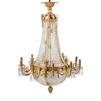 A Pair of French Neoclassical Style Gilt Bronze and Cut Glass Ten-Light Chandeliers