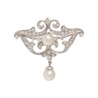 DIAMOND AND CULTURED PEARL BROOCH