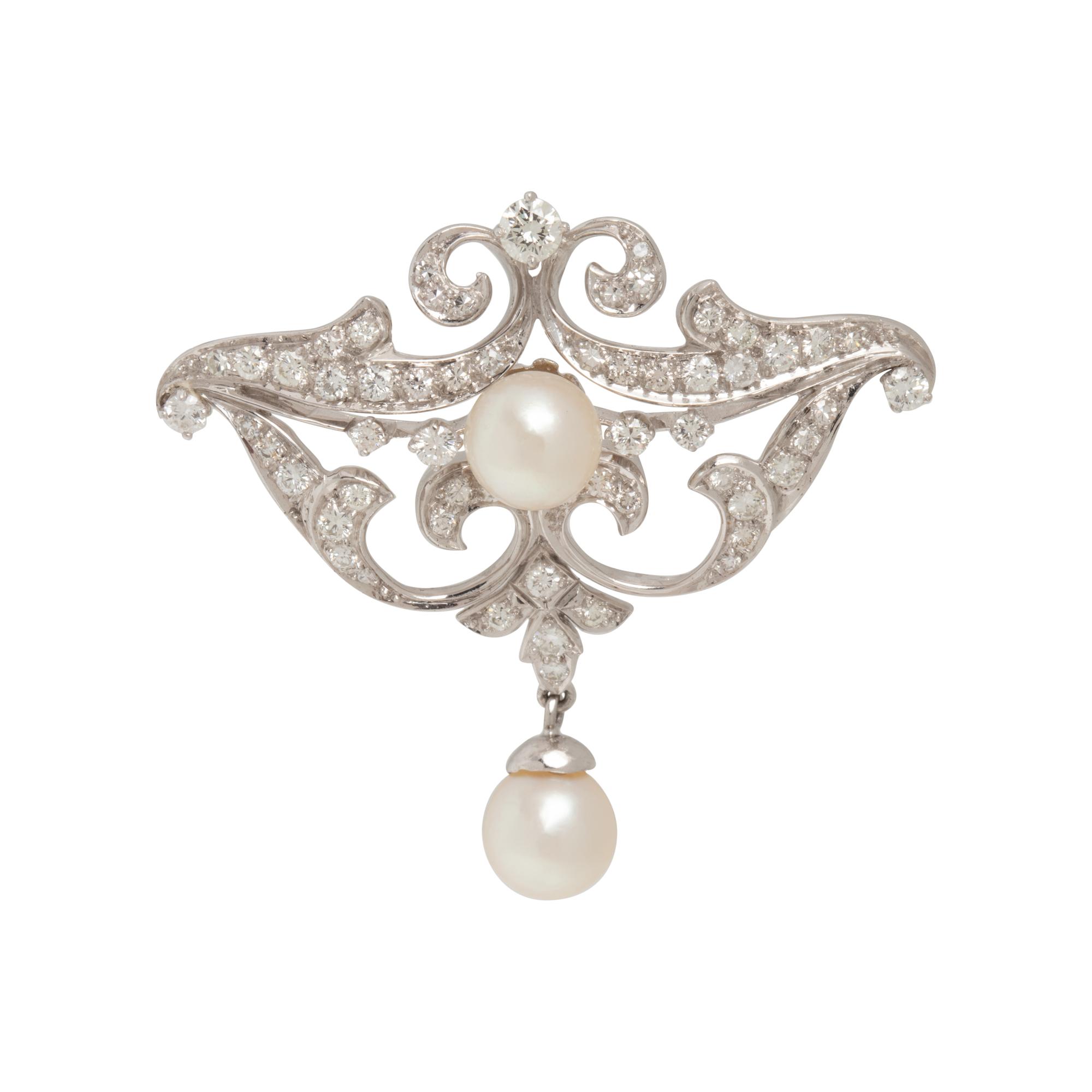 DIAMOND AND CULTURED PEARL BROOCH