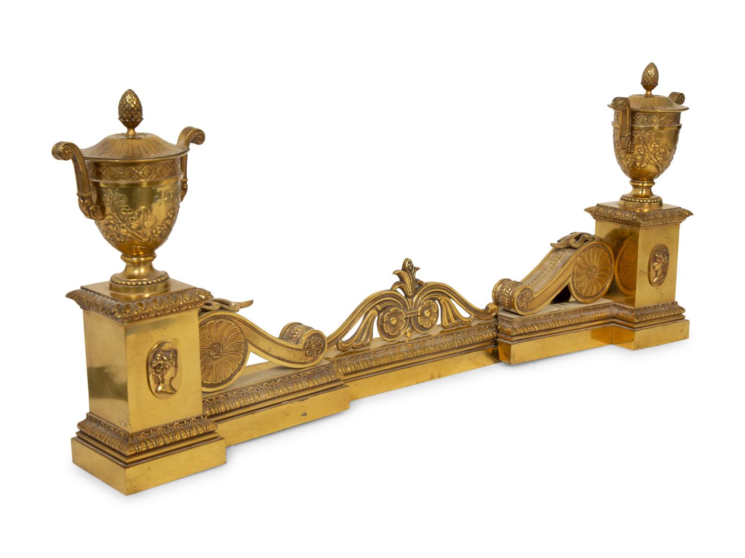 A Neoclassical Style Bronze Fire Fender with Urn-form Chenets — 19TH CENTURY