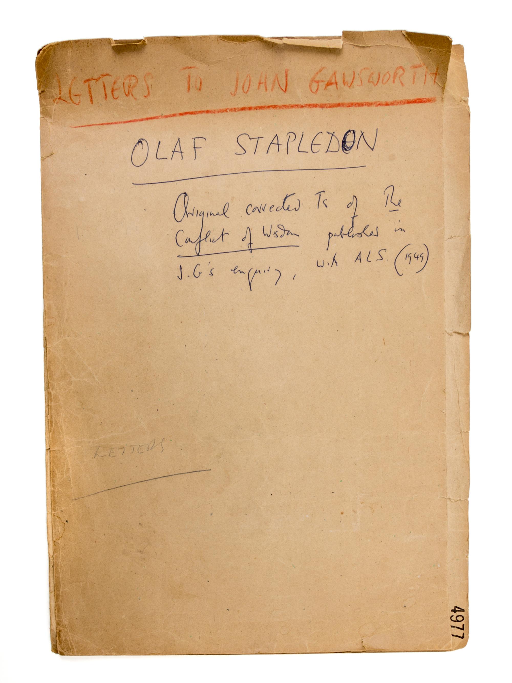 STAPLEDON, OLAF. Conflict of Wisdoms, 1949. Typescript of the essay. With ALS to John Gawsworth
