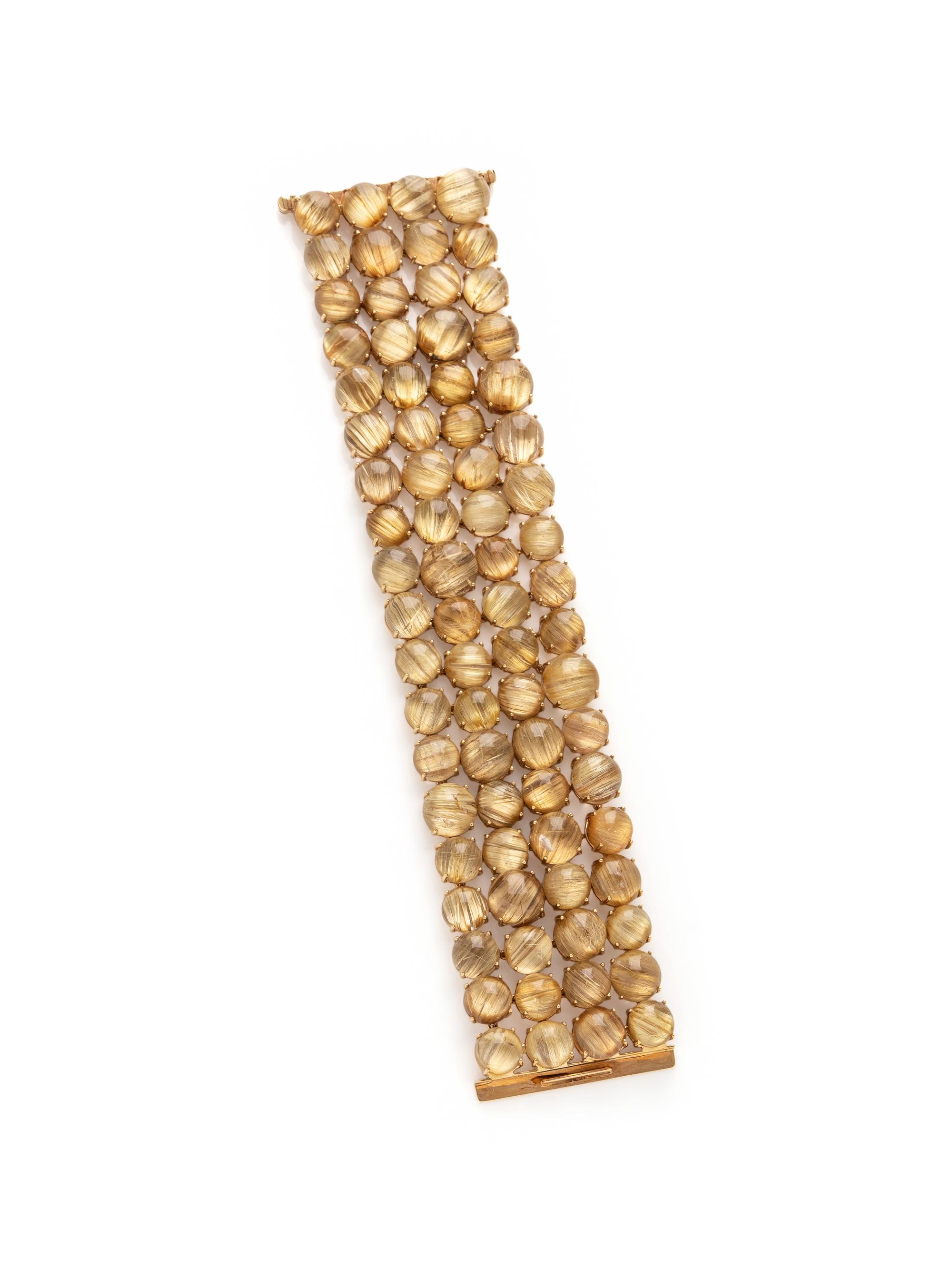 SAMUEL GETZ, YELLOW GOLD AND RUTILATED QUARTZ BRACELET