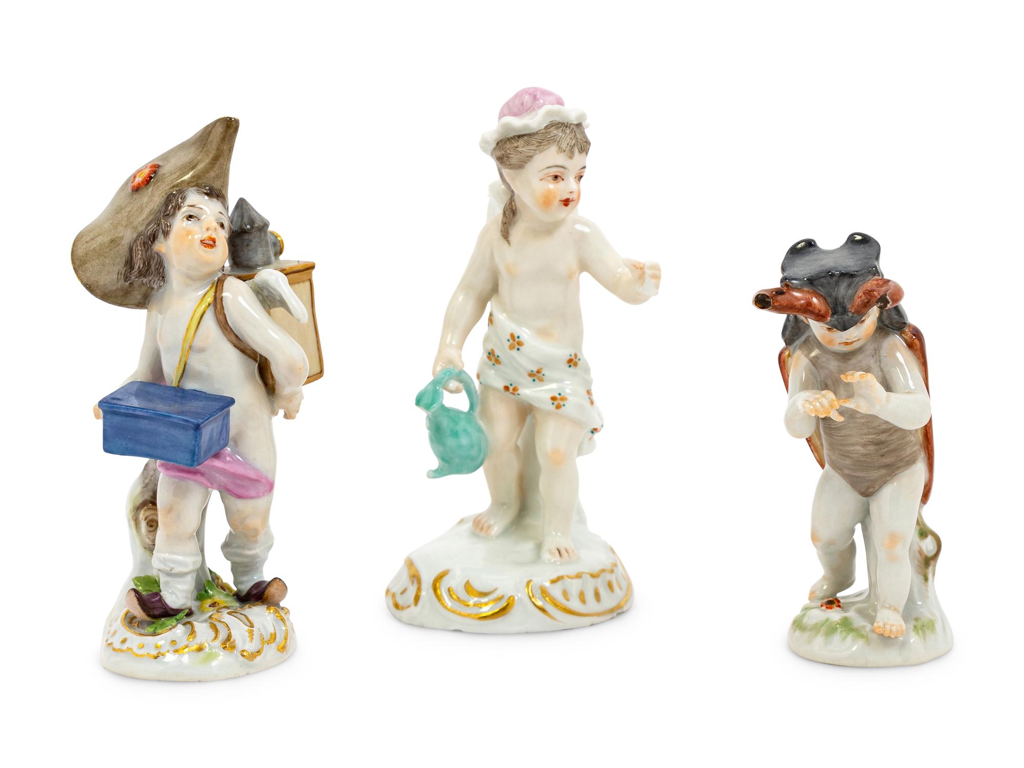 Three Meissen Porcelain Miniature Figures of Boys