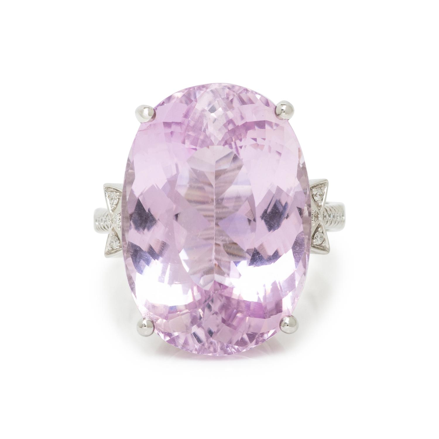KUNZITE, DIAMOND, AND WHITE GOLD RING