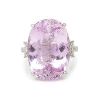 KUNZITE, DIAMOND, AND WHITE GOLD RING