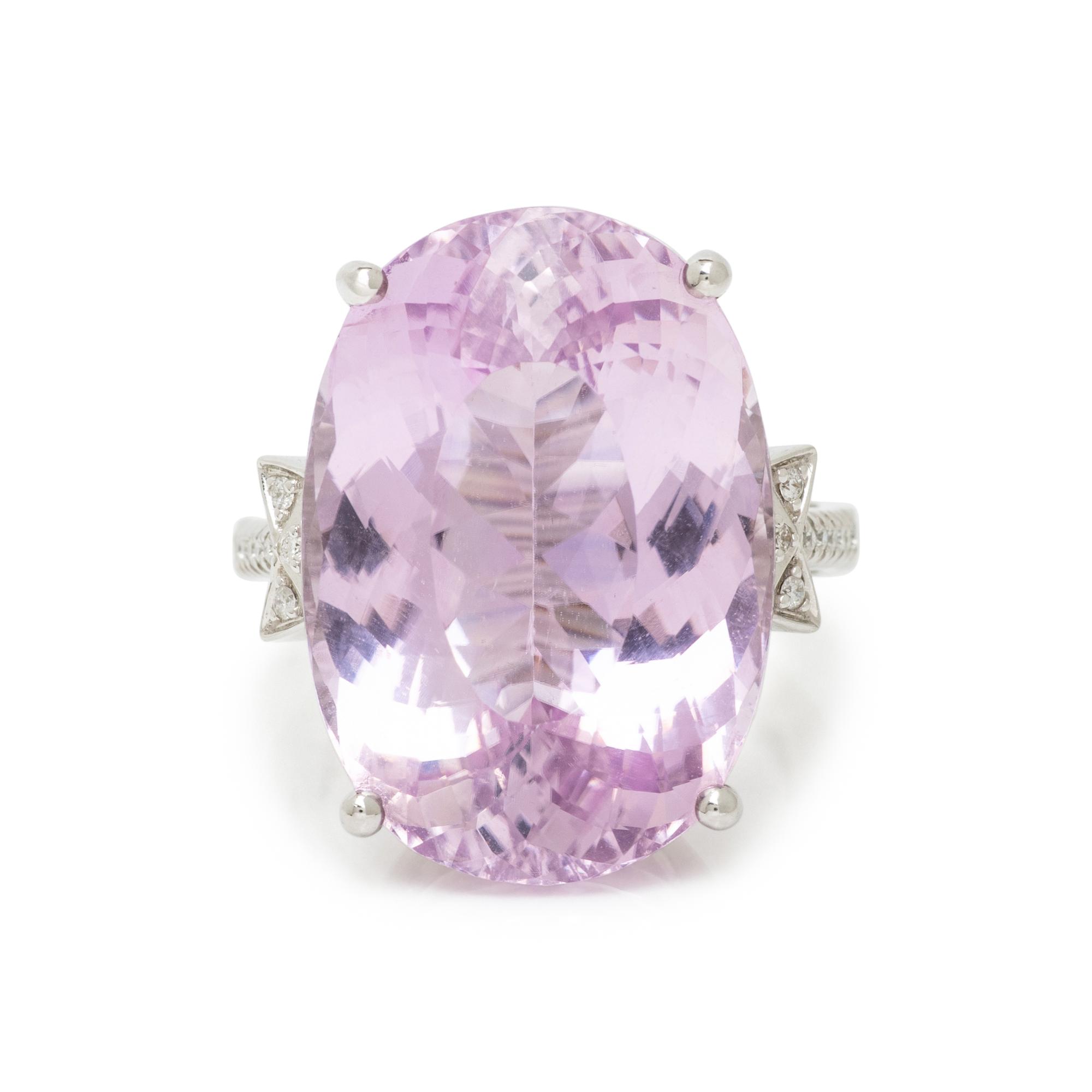 KUNZITE, DIAMOND, AND WHITE GOLD RING