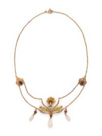 ART NOUVEAU, AMETHYST, PEARL AND POLYCHROME ENAMEL NECKLACE