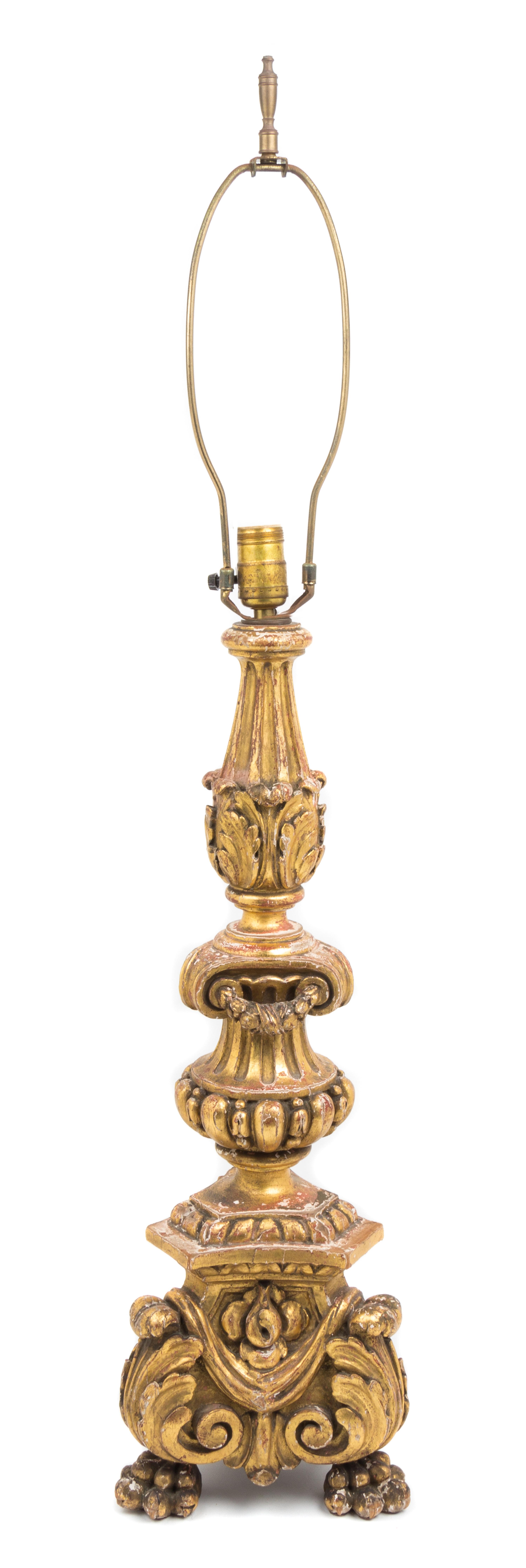 A Neoclassical Style Carved Giltwood Pricket Height 39 3/8 inches.