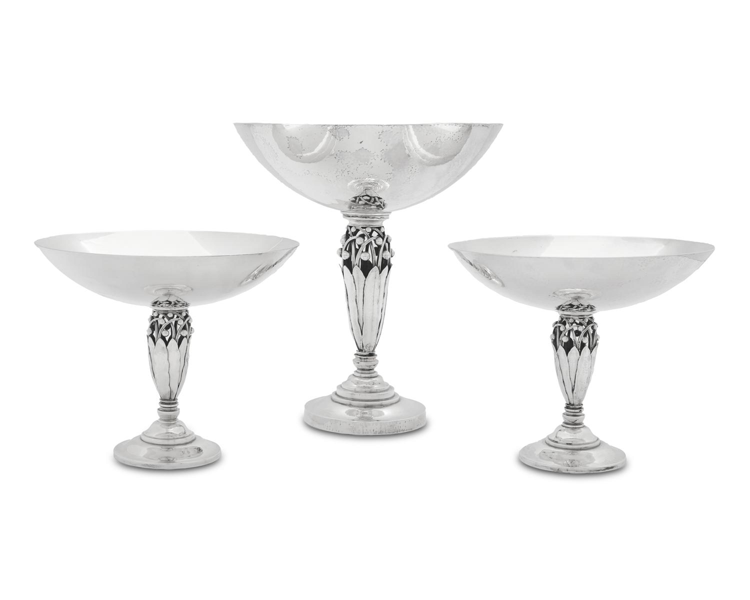 A Set of Three Georg Jensen Silver Compotes