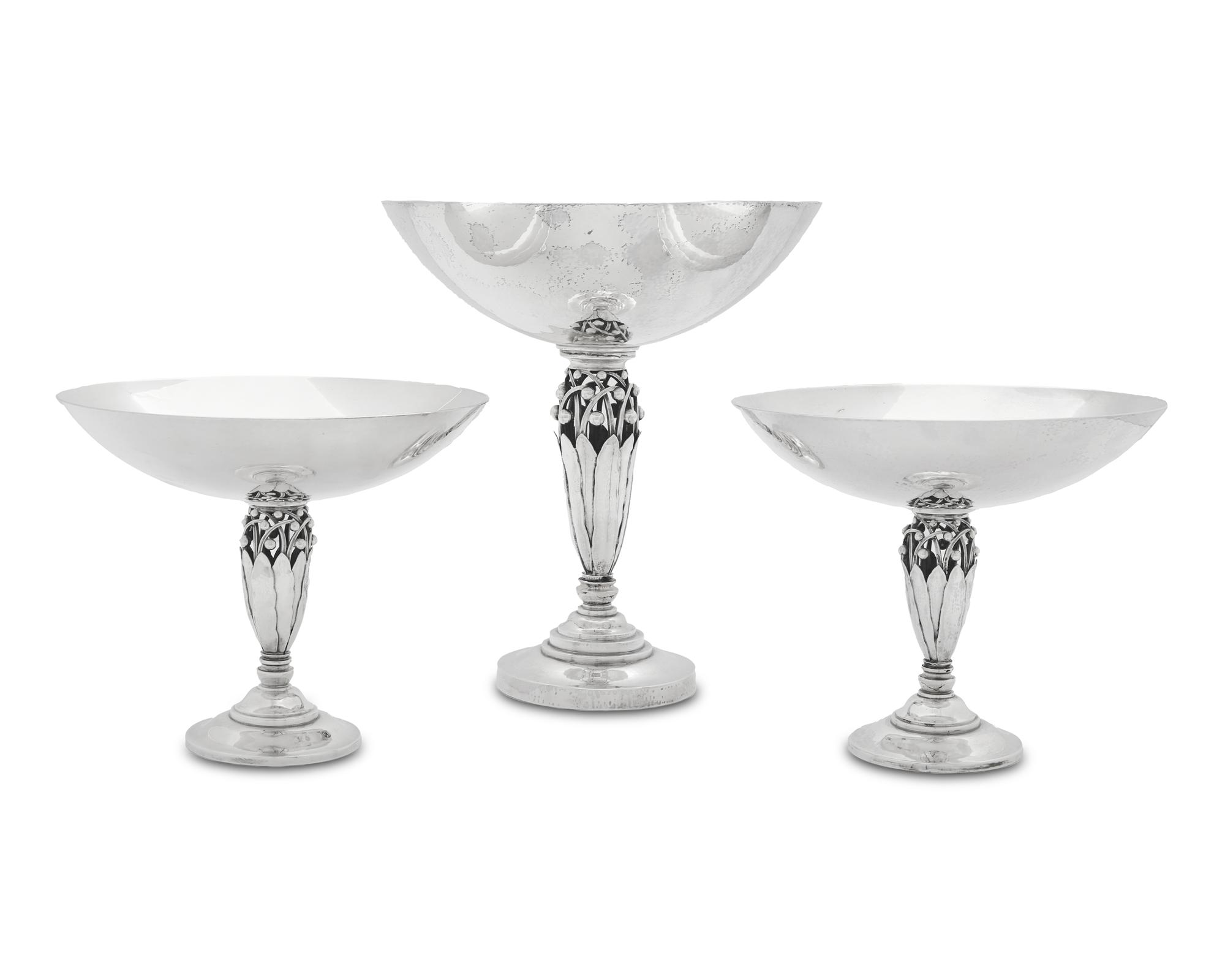 A Set of Three Georg Jensen Silver Compotes
