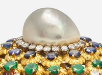 A 14K Yellow Gold, Baroque Pearl, and Gemstone Pendant, Cultured Saltwater Pearl, GIA Certified