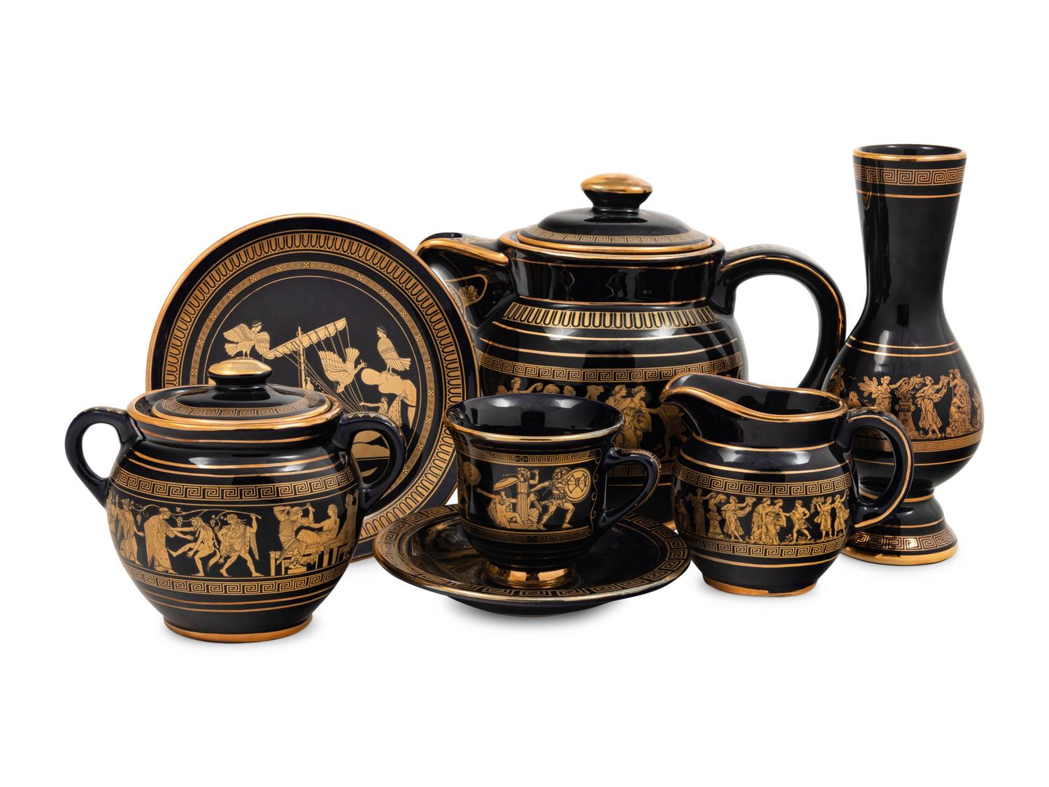 A Greek Gilt Decorated Porcelain Dessert Service