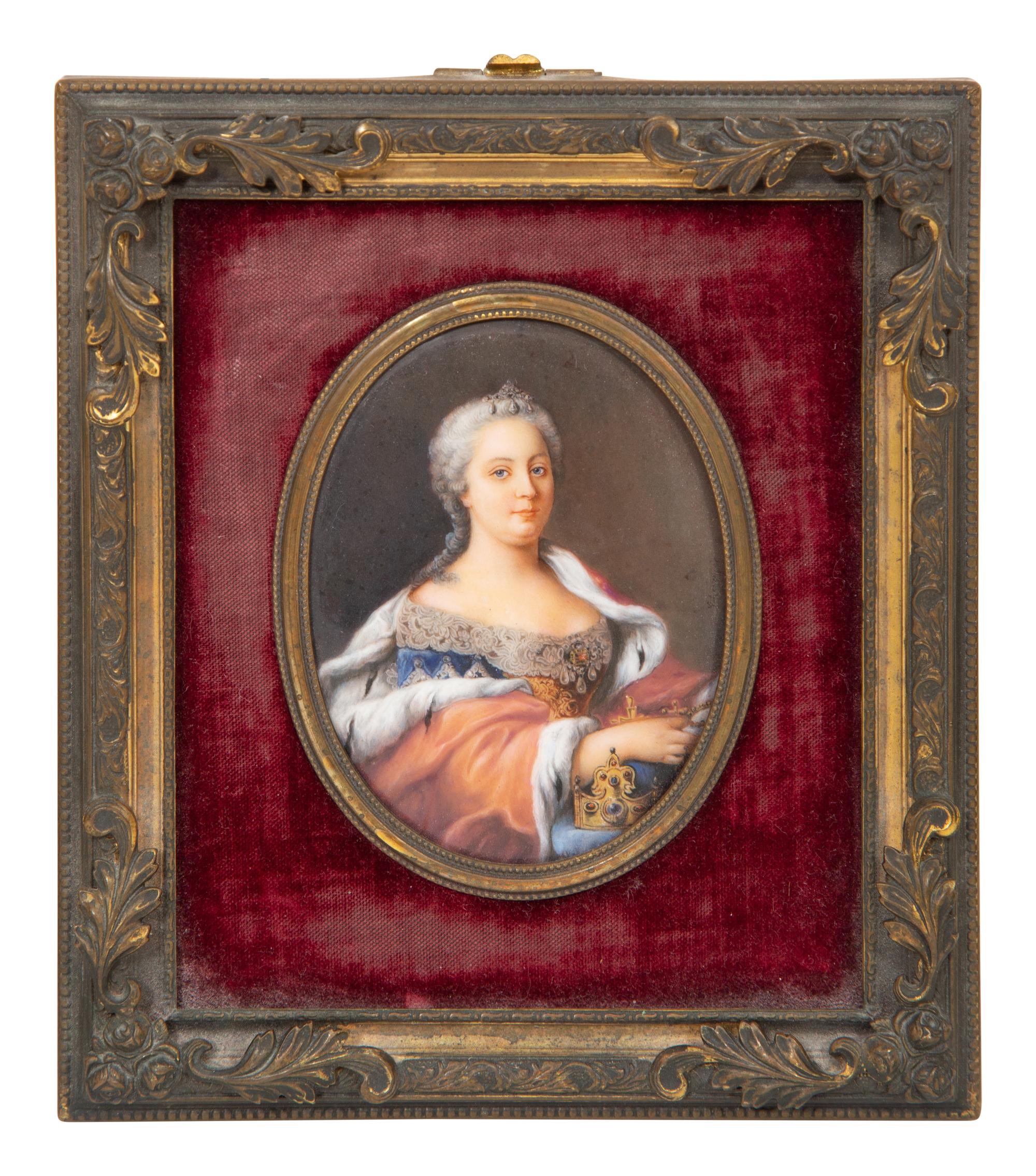 A Group of Three Gilt Metal Framed Portrait Miniatures on Porcelain