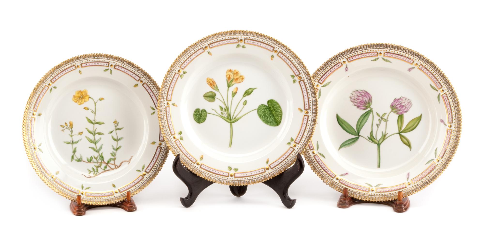 A Set of Twelve Royal Copenhagen Flora Danica Dinner Plates Diameter 10 inches. — CIRCA 1979-1983