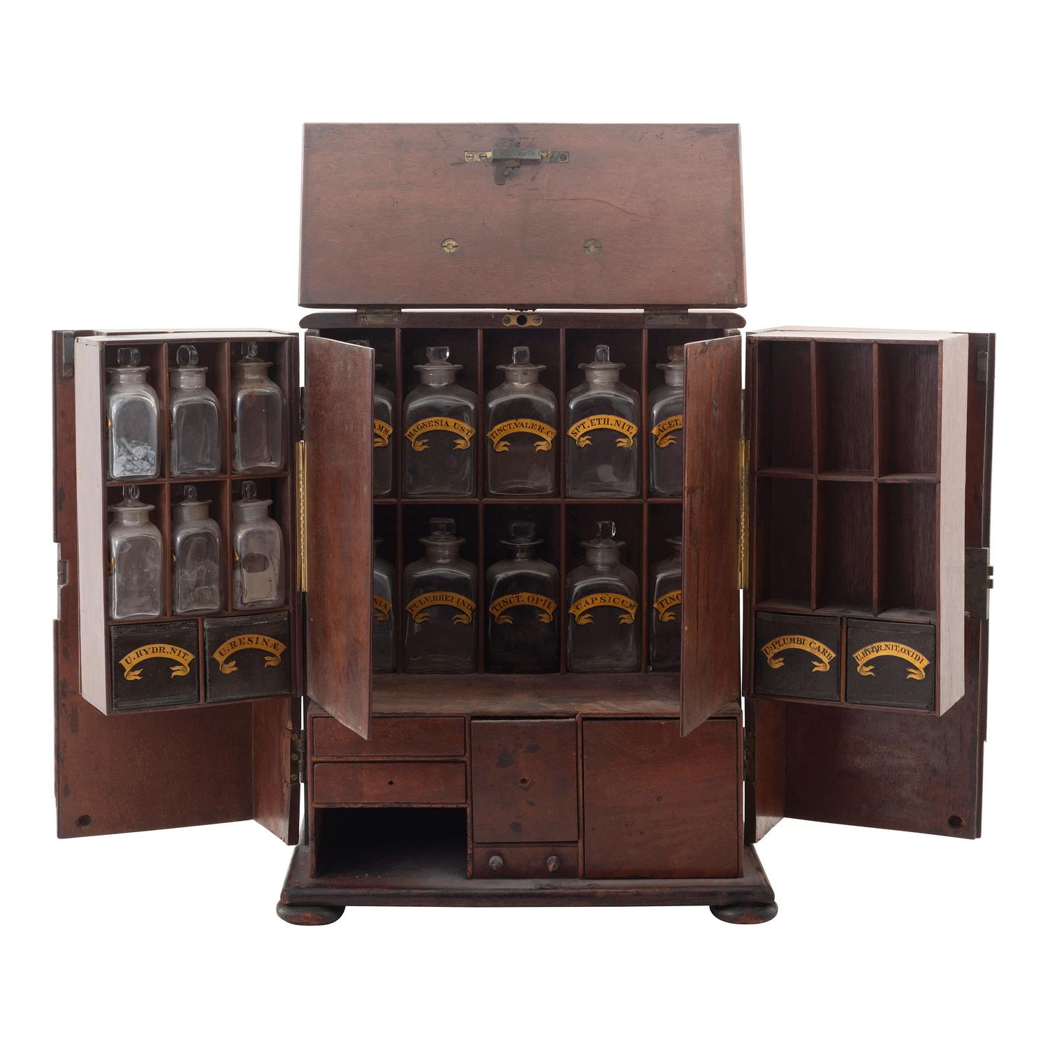 [Medicine] 19th Century wooden cased apothecary cabinet.