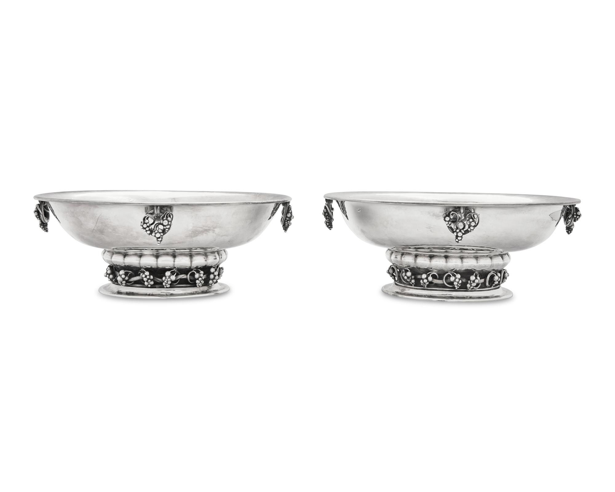 A Pair of Georg Jensen Silver Grapevine Bowls