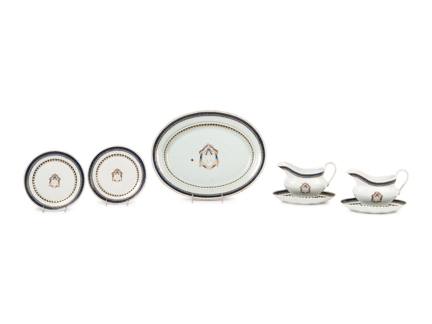 Seven Chinese Export Armorial Porcelain Articles