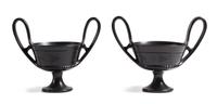 A Pair of Italian Black-Fired Footed Bowls Height 8 x width 9 1/2 inches. — PAOLO GOLIA