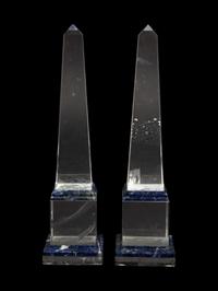 A Pair of Quartz and Lapis Lazuli Obelisks