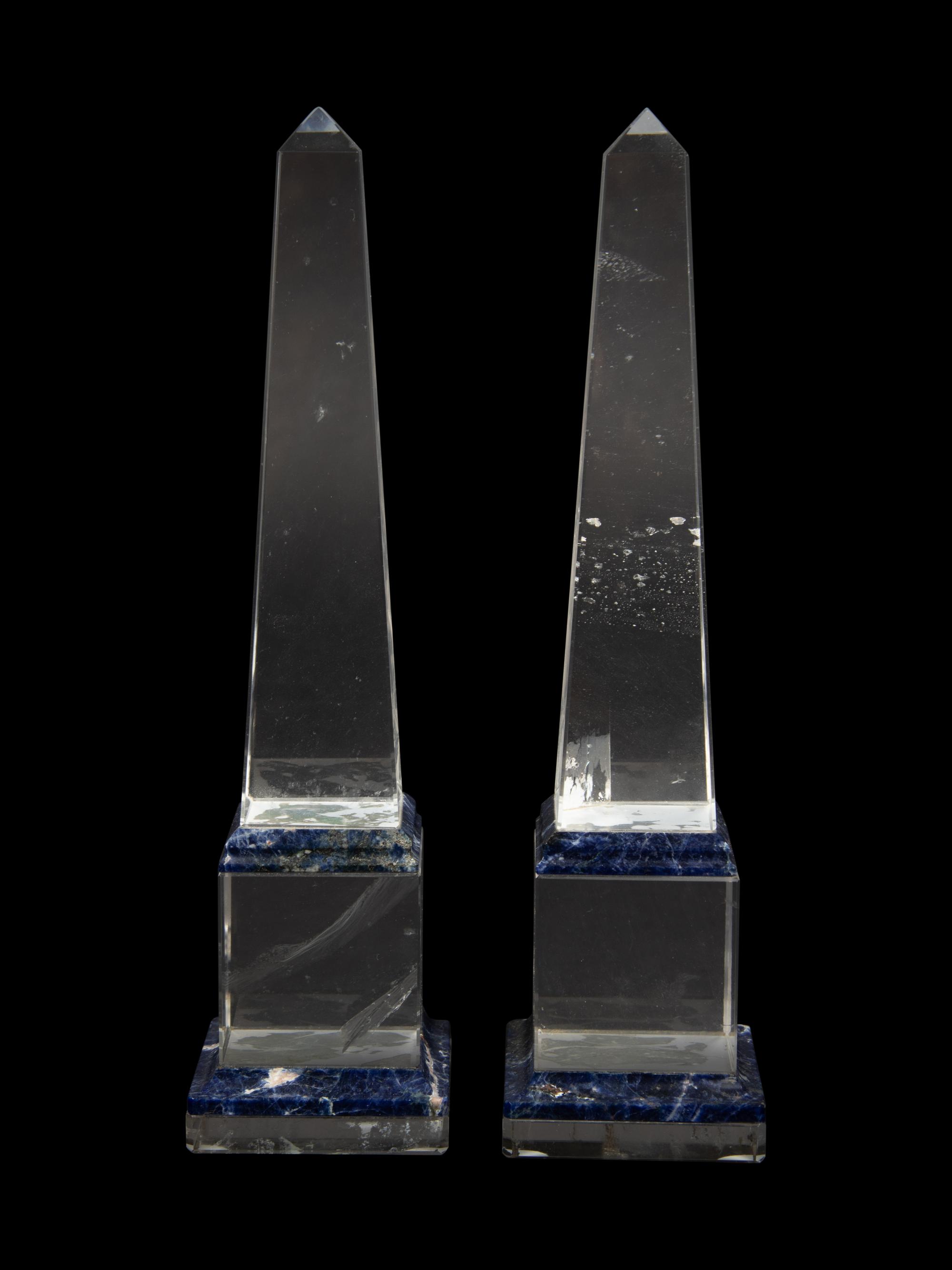 A Pair of Quartz and Lapis Lazuli Obelisks