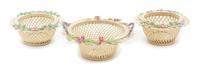 Three Belleek Three Strand Baskets Width of widest 6 inches. — SIXTH GOLD MARK ON PAD (1990-1992)