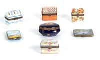 Seven Limoges Hand Painted Boxes Length of largest 2 1/2 inches.